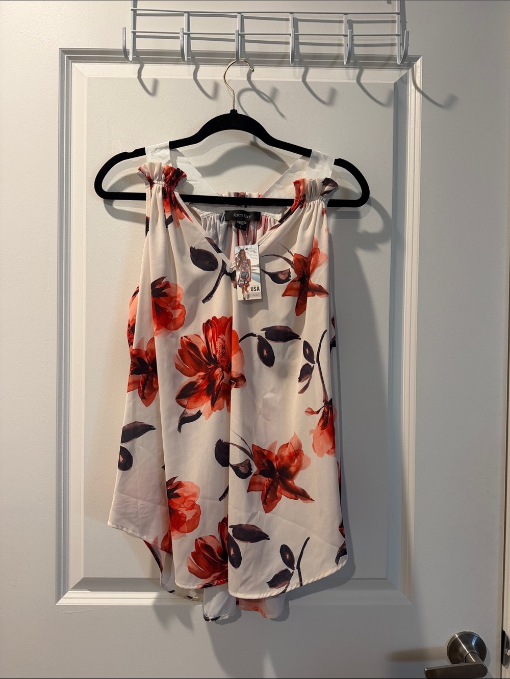 Karen Kane Cream Camisole with Red Floral Print